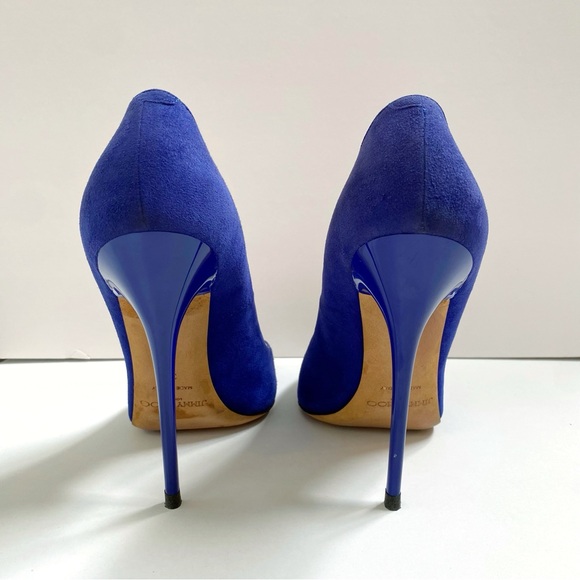 JIMMY CHOO BRIGHT BLUE SUEDE ANOUK POINTY TOE HEELS 120mm PUMPS - Picture 2 of 11